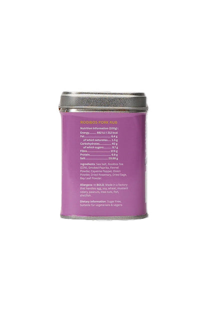 Side view of Crux BBQ Roobios Pork Rub bottle, showcasing the label and product packaging for this BBQ condiment.