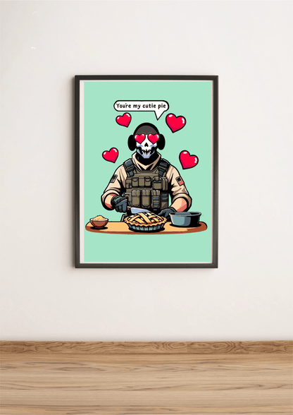 Colorful KEOLIX Cutie Pie Soldier art print featuring a cute cartoon soldier character on high-quality print.