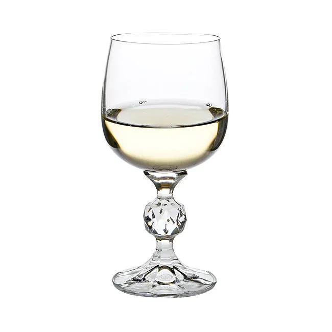 Set of six Claudia Crystalite wine glasses by Glassware UK, 190ml, clear cut-glass design, perfect for wine serving.