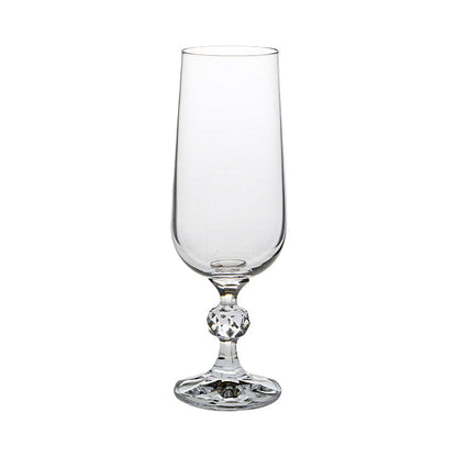 Set of six Glassware UK Claudia Crystalite champagne flutes, 180ml, with elegant tall, slender design and clear crystal finish.