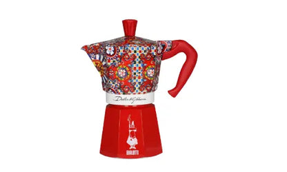 Bialetti X Dolce&Gabbana Sicilian Cart Moka Express coffee maker with colorful Italian-inspired design and Bialetti hardware details