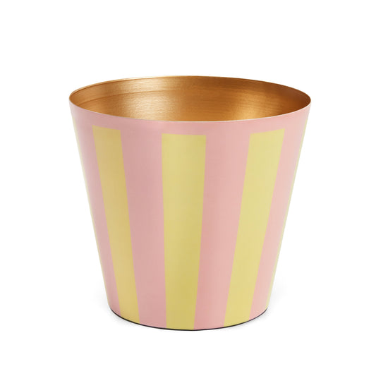 Pink and yellow striped Penny planter by domenicamarland, showing a ceramic pot with vibrant, colorful vertical stripes.