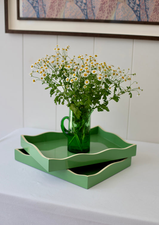 Green Allegra Wiggle Tray by domenicamarland, showcasing a sleek, wavy design on a neutral background.