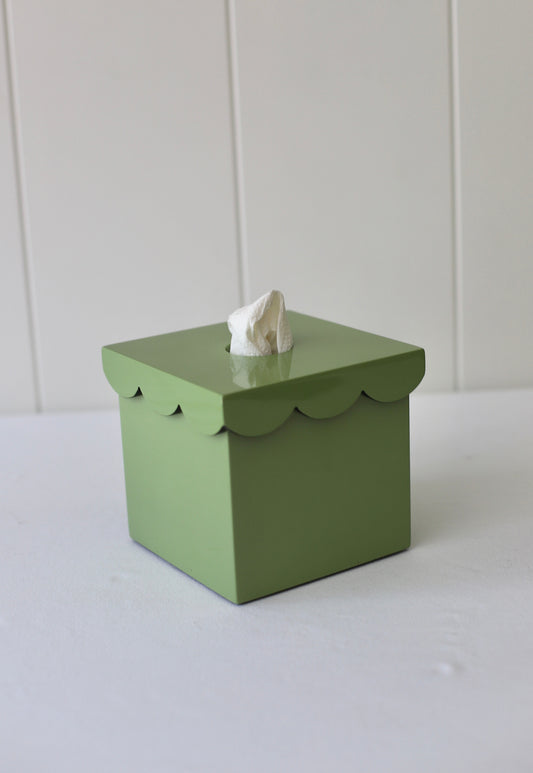 Green Isabella tissue box by domenicamarland, featuring a sleek lacquered finish and elegant design.
