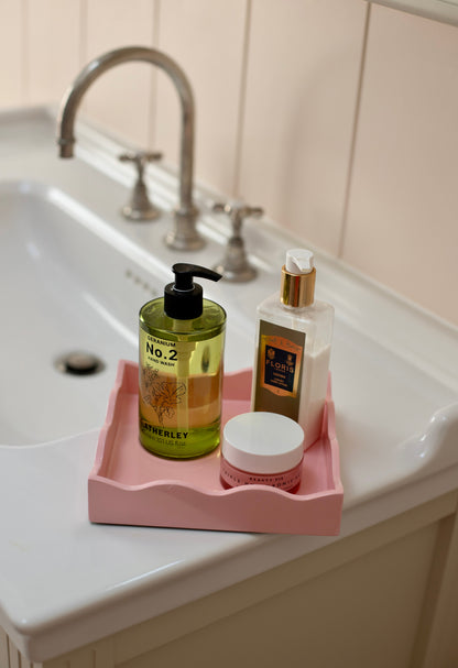 Square Allegra pink tray by domenicamarland, featuring a smooth lacquered surface and elegant square shape.