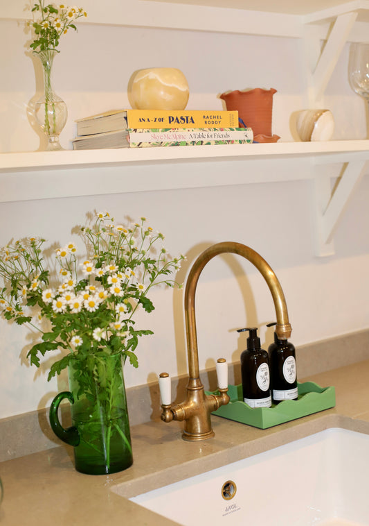 Green Square Allegra Tray by Domenicamarland with a smooth, glossy lacquer finish, showcasing its modern design and vibrant color.