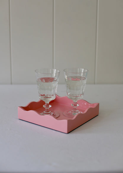 Pink Square Allegra Tray by domenicamarland, showcasing a sleek lacquered surface and modern design.