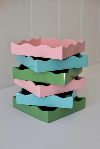Square Allegra tray in pink with a smooth lacquer finish, designed by domenicamarland.