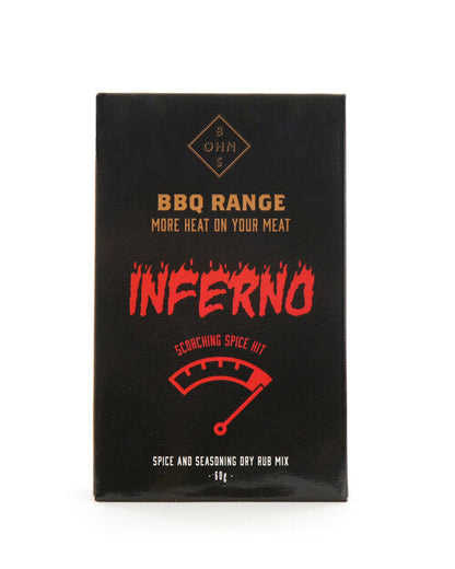 Inferno - BBQ range. More heat on your meat. SCORCHING spice hit.