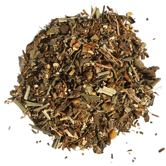 Loose leaf Dandelion Detox herbal tea by Porter Hill Tea Company, showing fresh dandelion herb leaves and flowers.