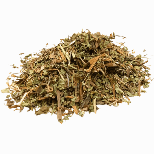 Loose leaf organic dandelion leaf herbal tea from Porter Hill Tea Company, showing fresh, green dried dandelion leaves.