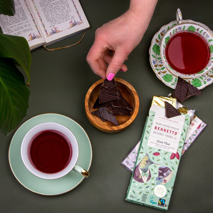 Dark mint chocolate by Bennetto Natural Foods UK, featuring rich dark chocolate with refreshing mint flavor.