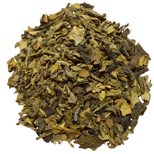 Decaf Kyushu Sencha green tea leaves from Porter Hill Tea Company, showcasing vibrant green tea leaves in a close-up shot.