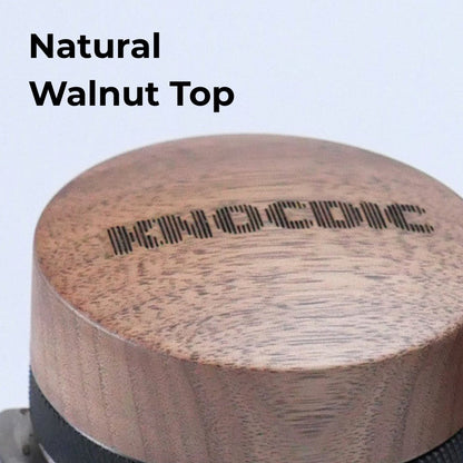 KNOCDIC® Walnut Adjustable Espresso Distribution Tool with walnut top for precise coffee tamping and even grounds distribution