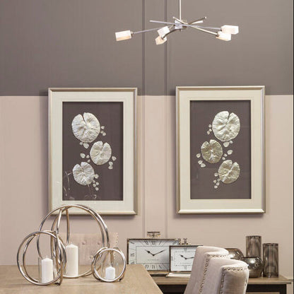Silver leaf design wall art with wooden frame by Orsina