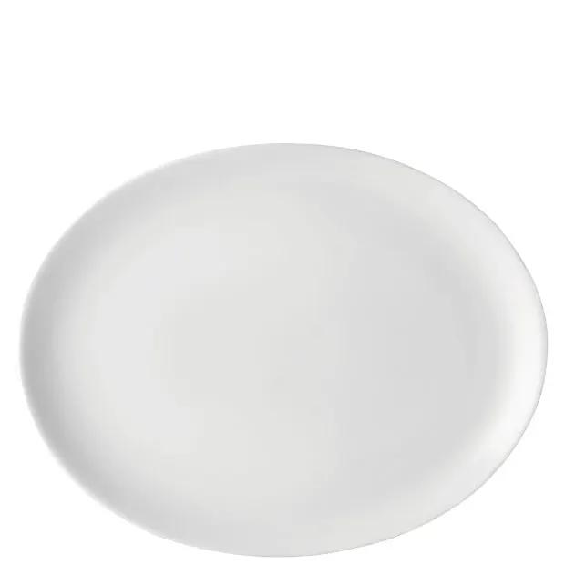 Pure white oval plate, 30cm, from Glassware UK, showcasing a smooth, glossy ceramic surface on a neutral background.