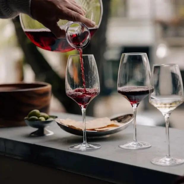 Six Stolzle Experience red wine glasses, 450ml capacity, clear glassware set with elegant bowl shape for wine tasting.