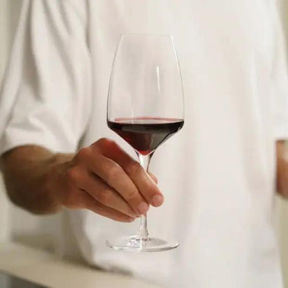 Set of six Stolzle Experience red wine glasses, 450ml capacity, clear glassware for elegant wine serving.