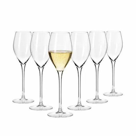 Set of six Krosno Avant-Garde Prosecco champagne flute glasses, 280ml, elegant glassware for sparkling wine.