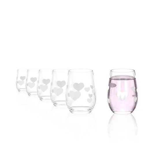 Set of six L'Amour Frosted Heart whisky tumblers from Glassware UK, 335ml each, with frosted heart design, perfect for whiskey.