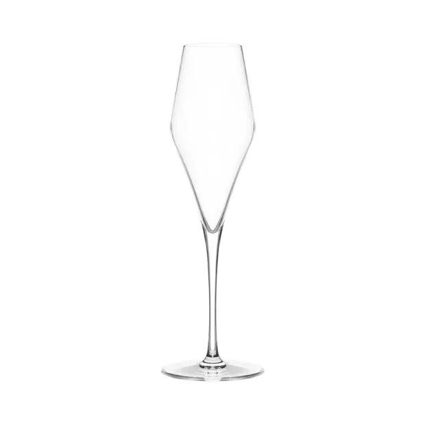 Set of two Stolzle Quatrophil champagne flutes with LED lighting, displayed in a gift box, crafted by Glassware UK.