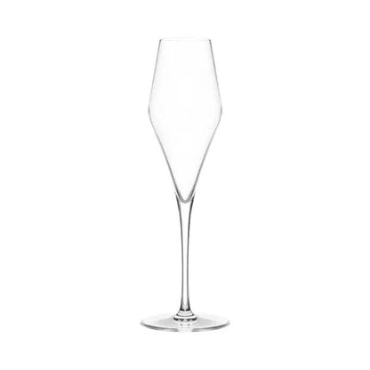 Set of two Stolzle Quatrophil champagne flutes with LED lighting, displayed in a gift box, crafted by Glassware UK.