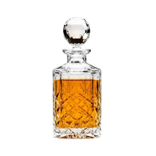 Maxwell 3-piece whisky gift set with satin-lined box, includes 0.8L glass decanter and two matching glasses by Glassware UK.