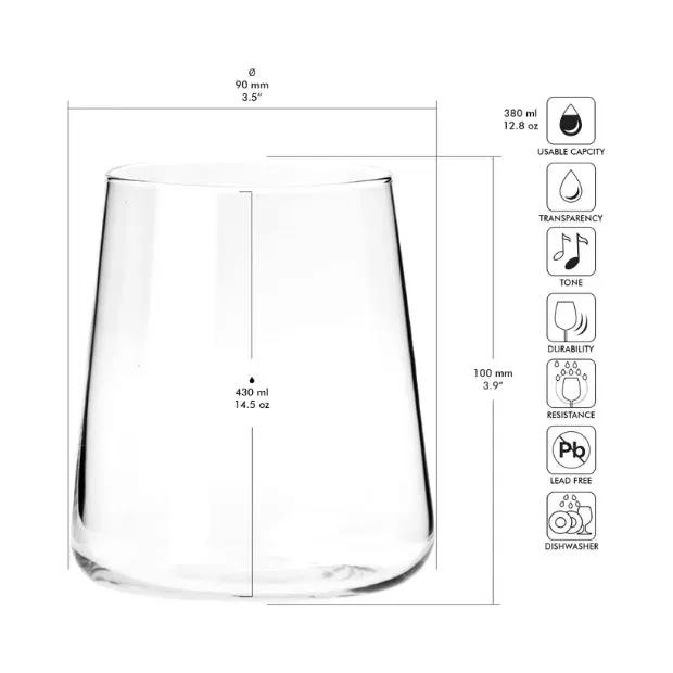 Set of six Krosno Avant Garde whisky tumblers with 430ml capacity, clear glassware designed for elegant drinking experiences.