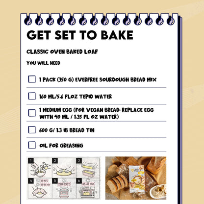 EverFree gluten free bread mix 450g pack of 3, ready for baking, with ingredients and baking instructions on the package.