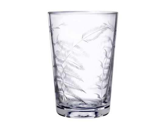 Crystal tumblers with fern design by The Vintage List, featuring clear glass and elegant botanical fern pattern.