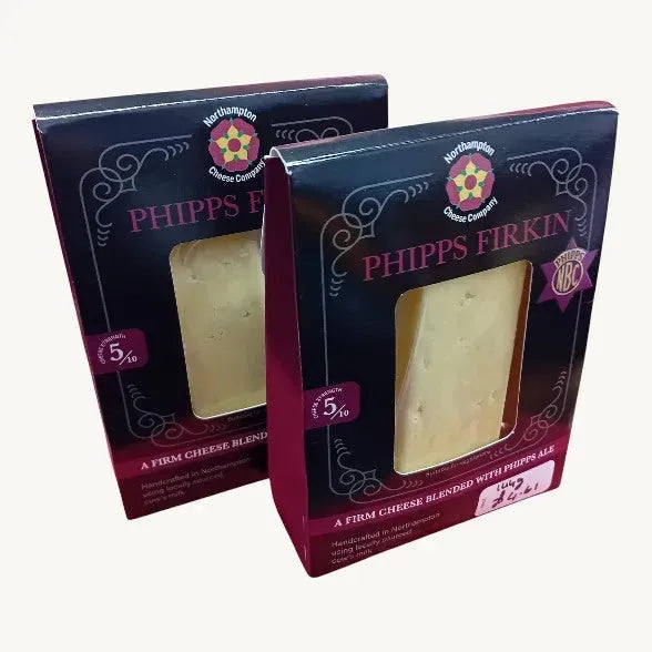 A 150g wedge of Northampton Cheese Co. Phipps Firkin cheese from Friars Farm, showcasing its creamy texture and rustic rind.