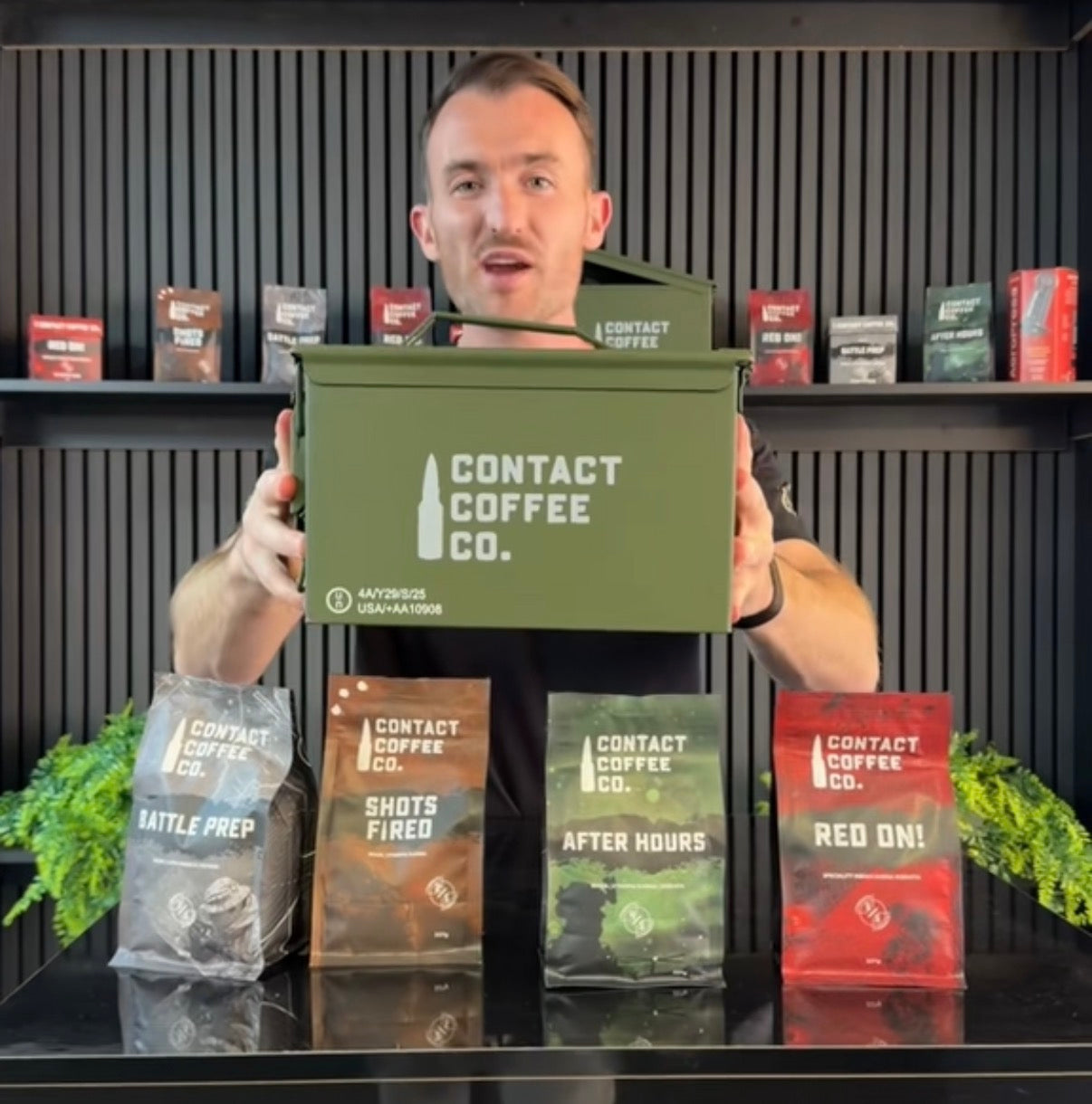 Full image of Contact Coffee Company Ltd. coffee resupply deal, showing bags of freshly roasted coffee beans on a wooden table.