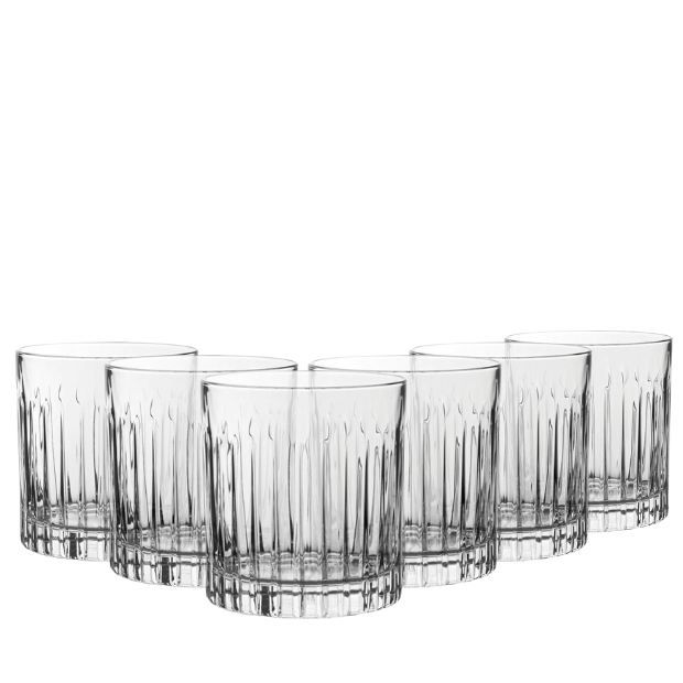 Set of six Forever DOF Crystal Whisky Tumblers by Glassware UK, 360ml, clear cut-glass drinkware for spirits and cocktails.
