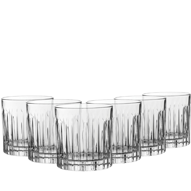 Set of six Glassware UK whisky tumblers, 310ml Forever Old Fashioned glasses with clear glass and classic design.