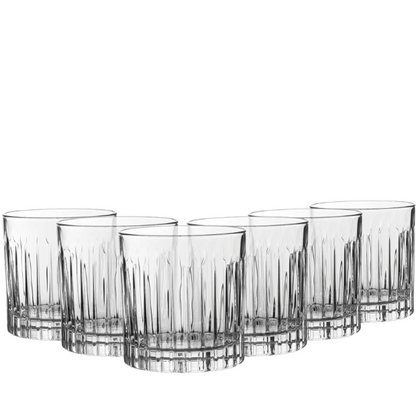 Set of six Glassware UK whisky tumblers, 310ml Forever Old Fashioned glasses with clear glass and classic design.