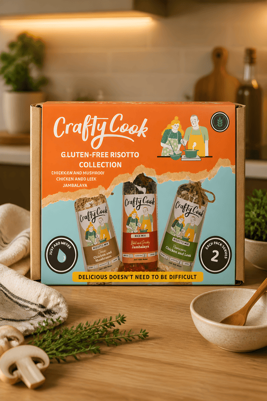 Creamy gluten-free risotto meals from Crafty Cook, featuring three different flavorful risotto dishes in individual servings.