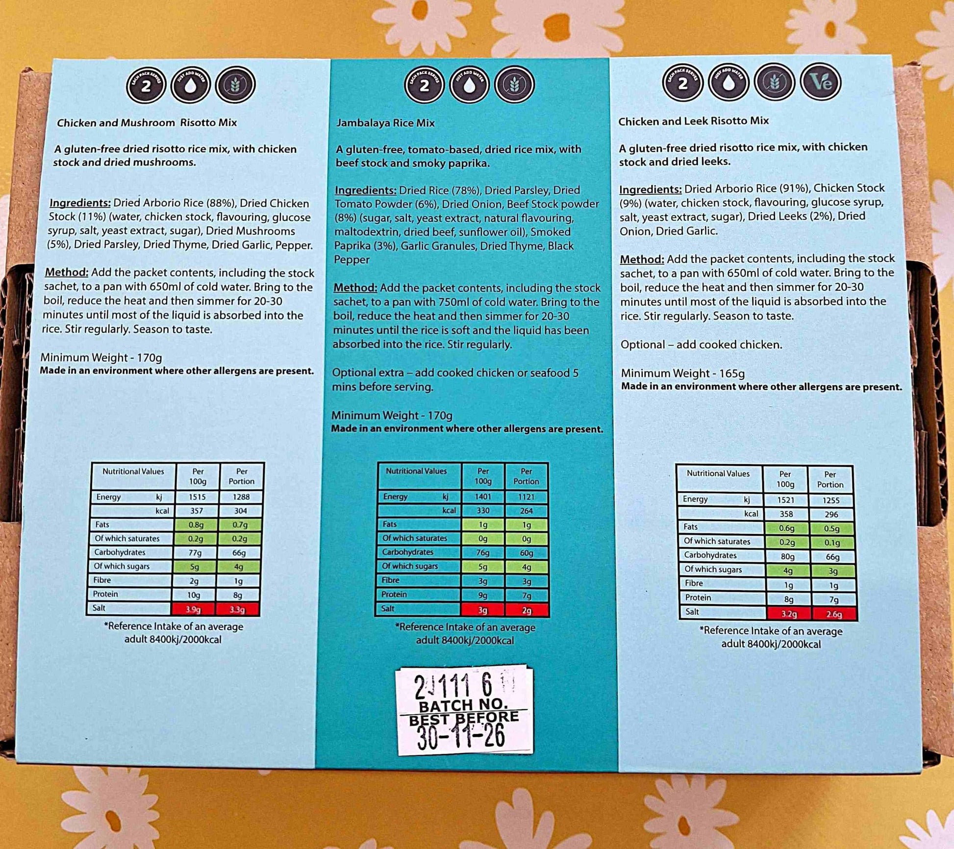Gluten Free Risotto Collection 3 packs, 6 meals, one box, just add water. Crafty Cook easy fuss free meals