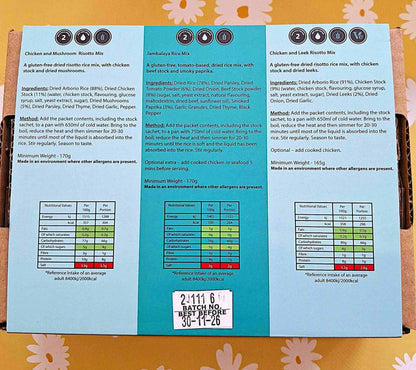 Gluten Free Risotto Collection 3 packs, 6 meals, one box, just add water. Crafty Cook easy fuss free meals
