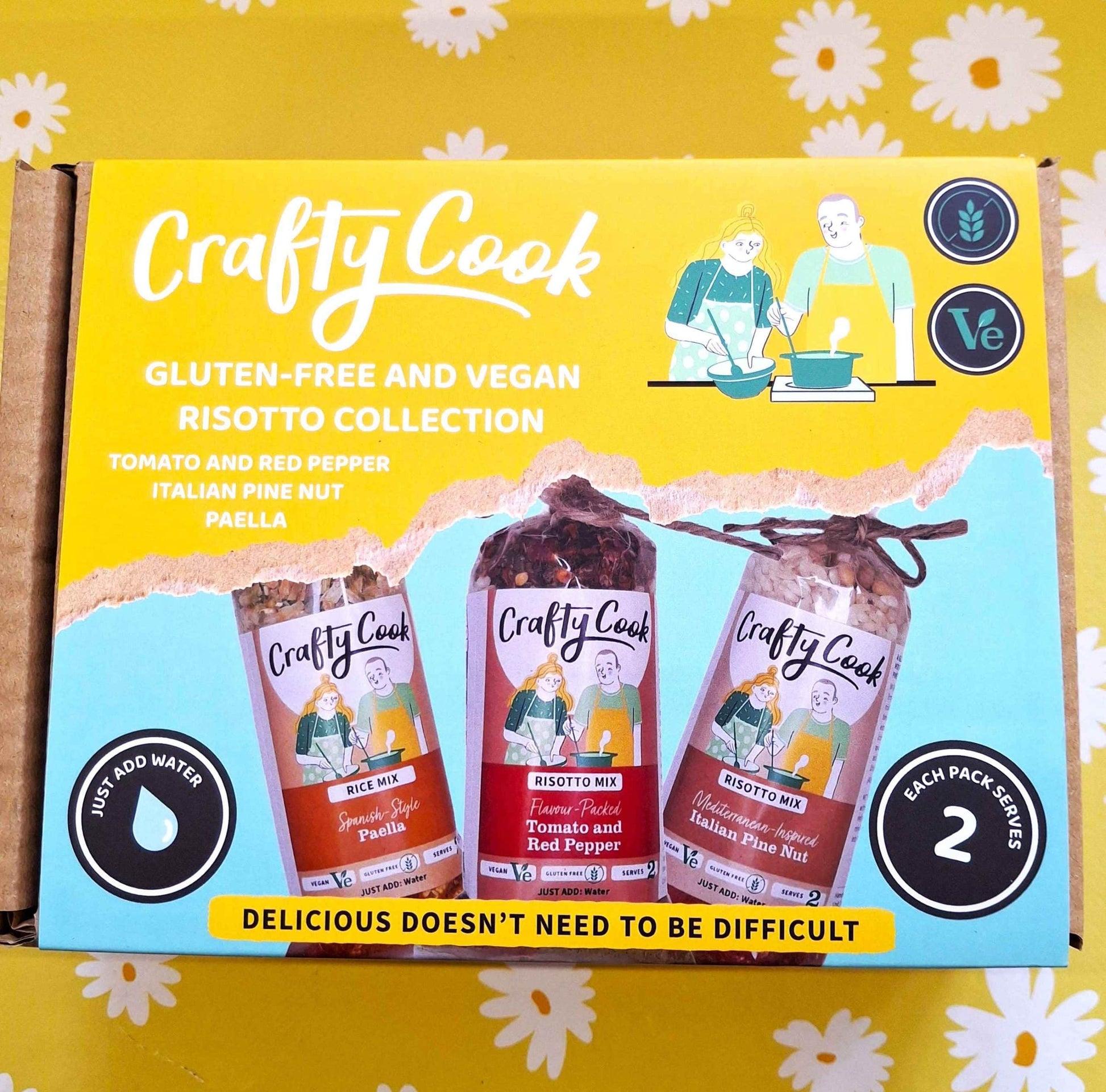 Gluten Free and Vegan Risotto Collection 3 packs, 6 meals, one box, just add water. Crafty Cook easy fuss free meals