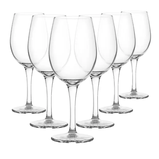 Set of six Moda Wine Glasses by Glassware UK, 260ml capacity, clear glass with elegant stem and bowl design.