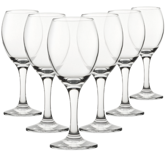 Set of six 310ml Glassware UK pure wine glasses with clear, elegant design perfect for serving wine.