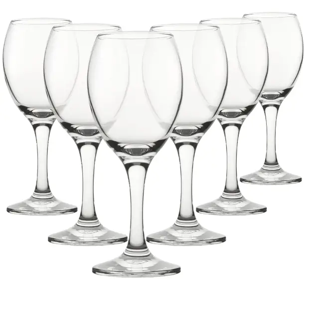 Set of six Glassware UK Pure wine glasses, 310ml capacity, clear glassware with elegant stems for serving wine.