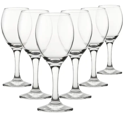 Set of six Glassware UK Pure wine glasses, 310ml capacity, clear glassware with elegant stems for serving wine.
