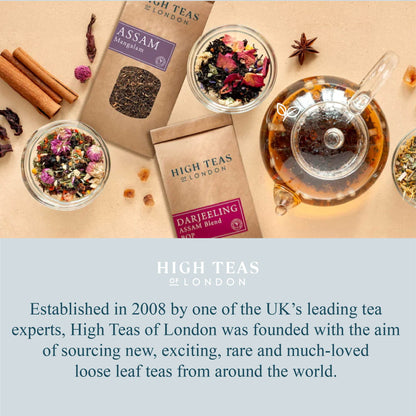 Loose leaf Yunnan Imperial "Gold Tip" Shanghai Breakfast Tea by High Teas, showcasing golden tips and rich tea leaves.