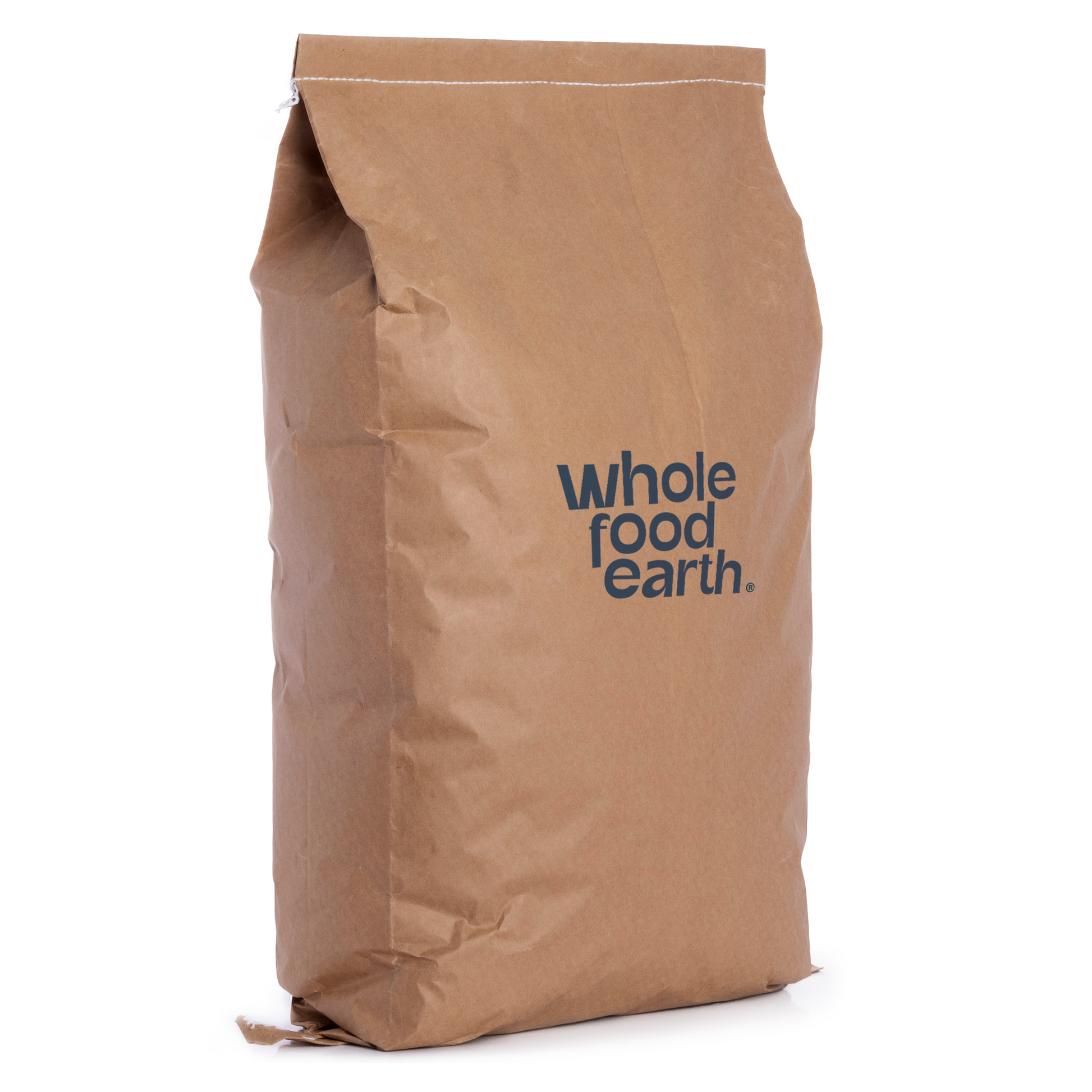 Whole Food Earth organic almonds, whole nuts in a clear container, showing their natural brown, oval-shaped appearance.