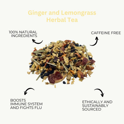 Camellios loose leaf tea set featuring ginger-infused tea and infusions in a decorative container with tea leaves.
