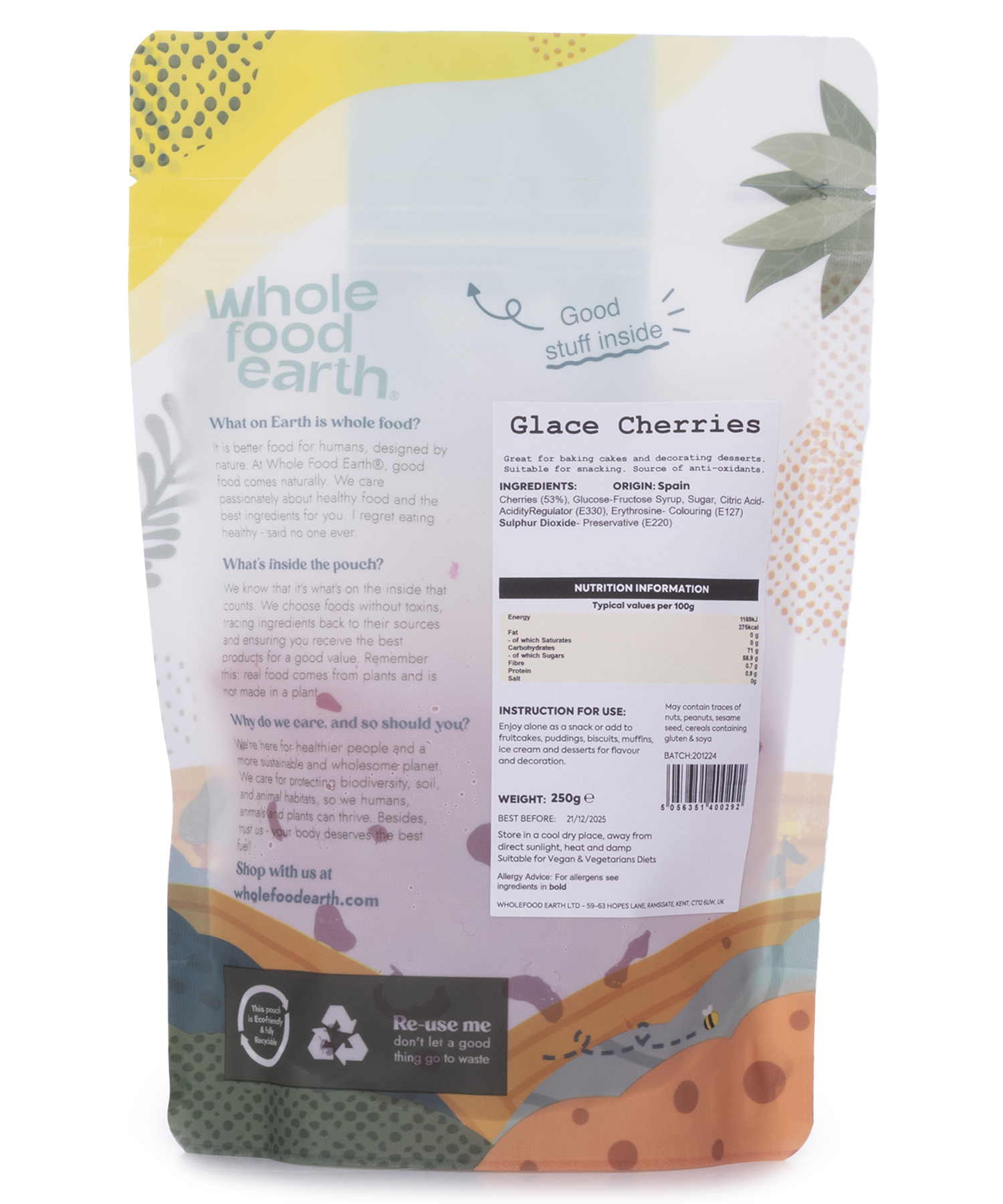 Dried glace cherries from Whole Food Earth, vibrant red dried fruit with glossy surface, ideal for baking and snacking.
