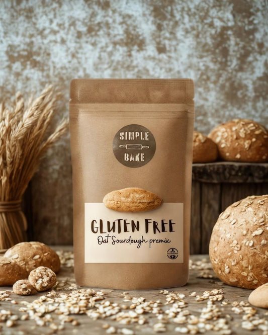 Simple Bake gluten-free oat bread premix in a bag, ready for baking healthy, hearty bread at home.