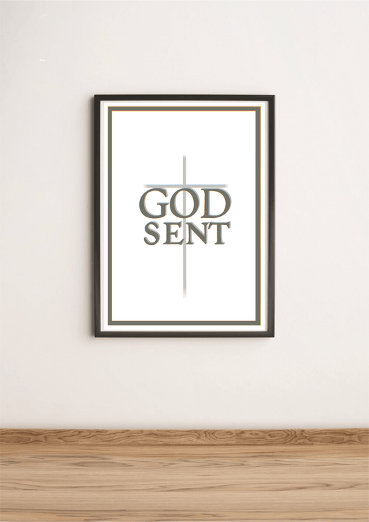 Godsent Faith-Inspired Print by KEOLIX, featuring spiritual artwork with inspirational Christian themes, suitable for wall decor.