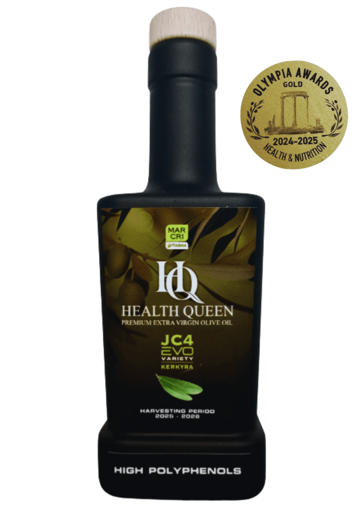 Corfiot Gold High Polyphenol Extra Virgin Olive Oil bottle from The Greek Deli Club, showcasing rich golden olive oil in a 250ml bottle.